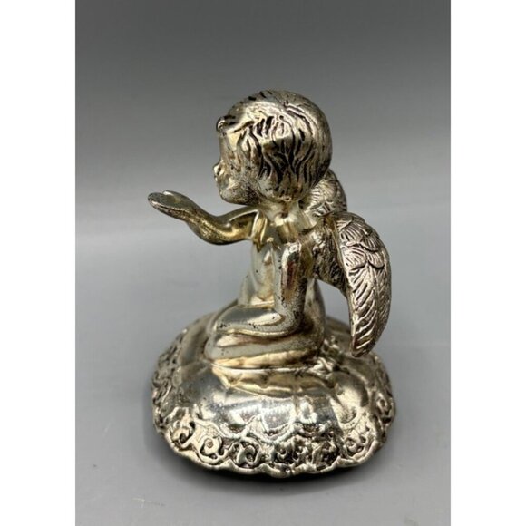 Vtg Silver‎ Plated Cherub Angel Figurine Blowing Kiss Decor Religious - Picture 2 of 6